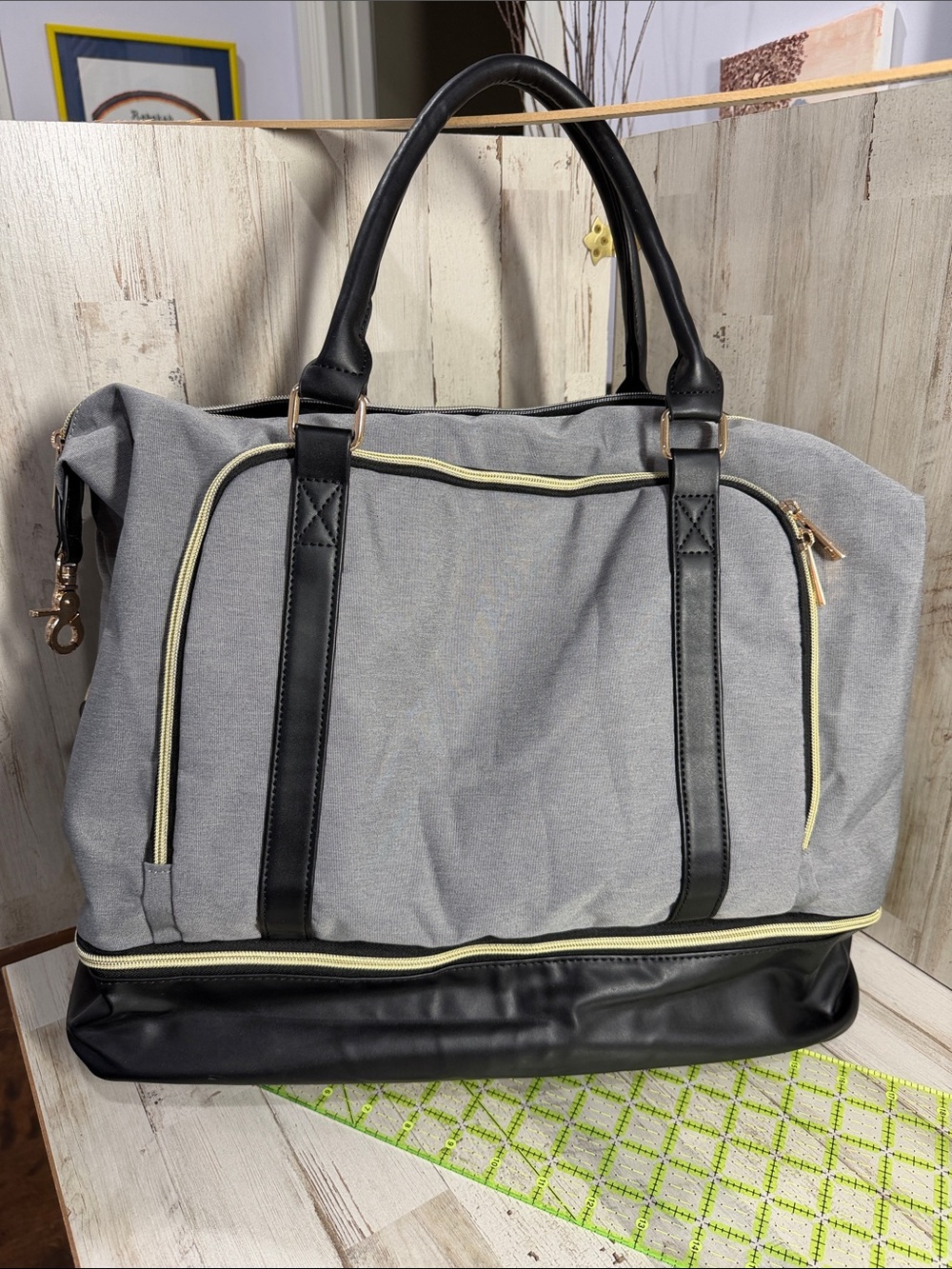 Gray Canvas Travel Tote with Black Trim - Versatile Weekender Bag